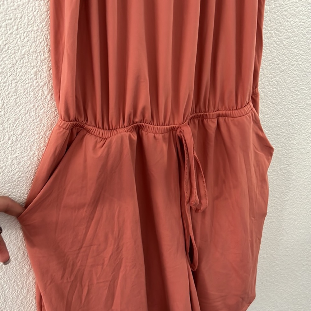 ZENANA • Women’s Coral Pink Romper Spaghetti Strap with Pockets - Picture 4 of 6